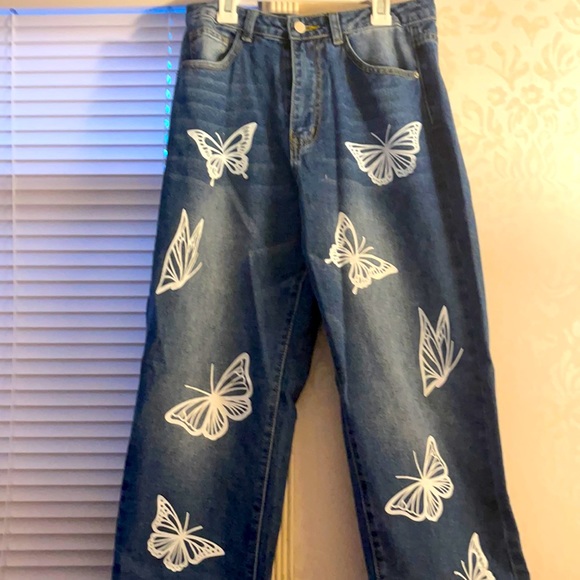 SHEIN Jeans High Wasted Butterfly Straight Leg Jeans Poshmark